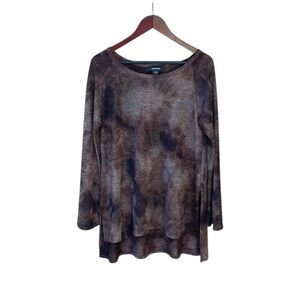 Karen Kane Tunic Top Size L Brown Black Tie Dye Blouse Long Sleeve USA Made